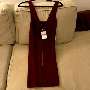 Maroon, form fitting sweater dress w/front zipper